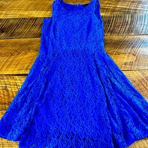 small royal blue lacy mini pleated dress